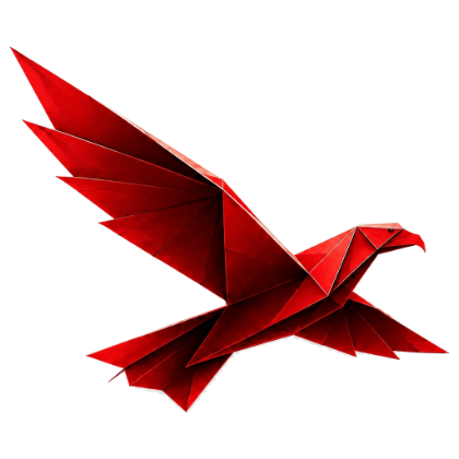 The Paper Eagle AI mark: an eagle folded from a single sheet of red paper